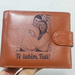 portofel personalizat cu poza si text, piele naturala, culoare coffee