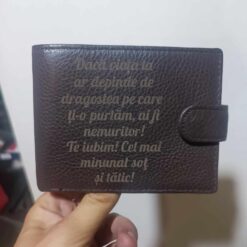 Portofel piele naturala, slim, culoare maro, model Daca Viata