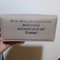 portofel personalizat kaki, de dama, din piele naturala.