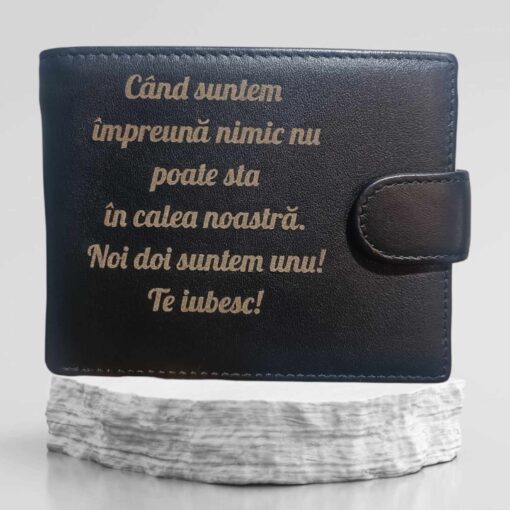 portofel personalizat piele naturala negru